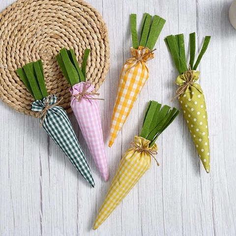 Ostern Stoff Karotten Set Osterdeko Rustikal Kariert Gepunktet Gefüllte Karotten Ornamente Für Haus Party Feiertag Deko