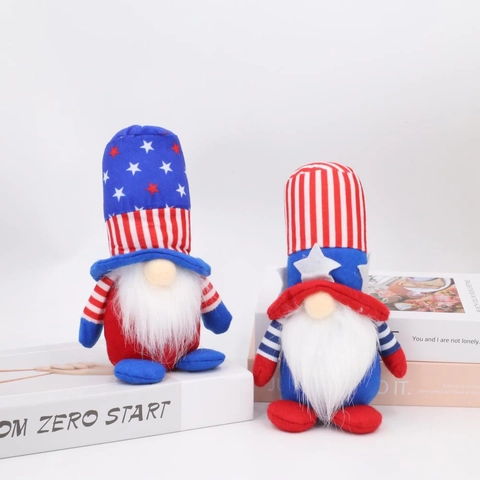 Gnomo Patriótico de Peluche Decoración Día de la Independencia EE.UU. Rojo Blanco Azul Estrellas Rayas Muñeca Sin Rostro Adorno Hogar