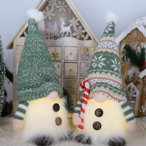 Decoraciones de Gnomos LED de Navidad Estatuilla de Rudolph de Punto Con Árbol Bastón Tomte Sueco Adornos para el Hogar de Vacaciones