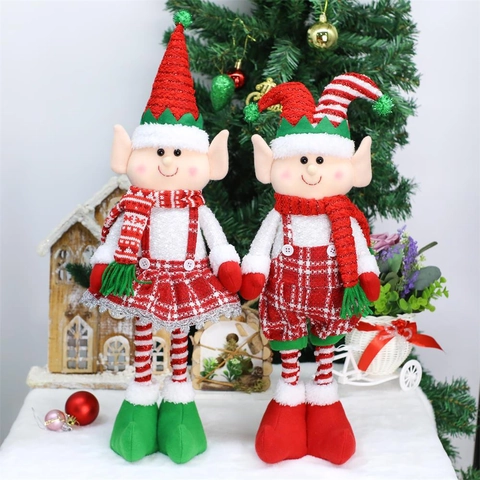 Ausziehbarer Weihnachtself Plüschpuppe Ornament Rot Grün Kariert Stehende Weihnachtself Figur Für Weihnachten Home Dekor