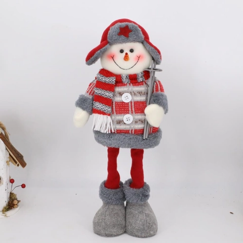 Muñeco de Navidad Telescópico de Pie Papá Noel Muñeco de Nieve Reno Tela de Cuadros Estilo Nórdico Figurita de Peluche