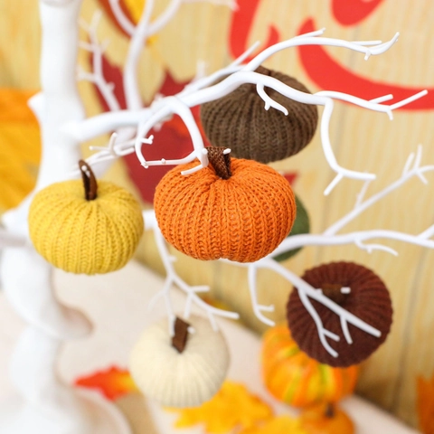 Set di 6 Ornamenti Appesi a Zucca in Maglia per il Festival del Raccolto in Poliestere per il Giorno del Ringraziamento Autunno Decorazioni