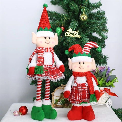 Ausziehbarer Weihnachtself Plüschpuppe Ornament Rot Grün Kariert Stehende Weihnachtself Figur Für Weihnachten Home Dekor