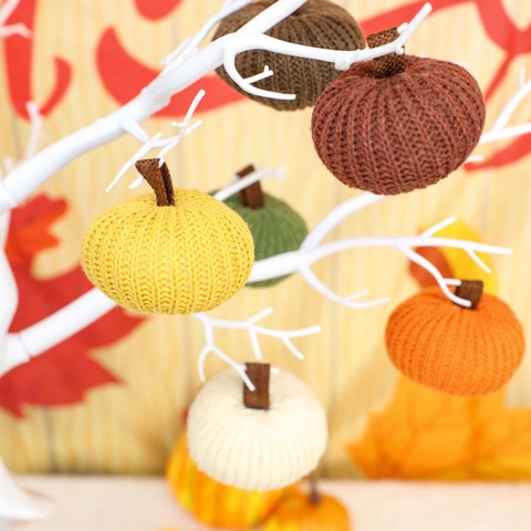 Set di 6 Ornamenti Appesi a Zucca in Maglia per il Festival del Raccolto in Poliestere per il Giorno del Ringraziamento Autunno Decorazioni