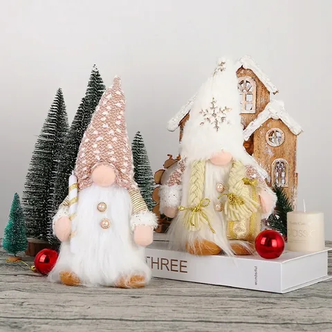 Handmade Christmas Gnome Plush Dolls LED Light Sequin Snowflakes Rudolph Faceless Dolls Festive Home Table Ornament Gift