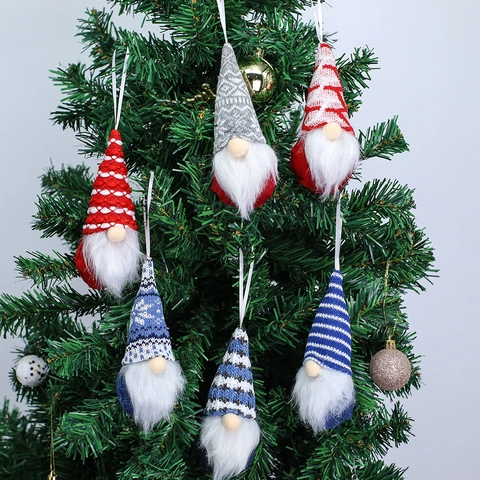 Ornamenti Gnomi di Natale Bambola Senza Volto Peluche Ciondolo Appeso Cappello a Maglia Gnomo Svedese per Decorazione Albero