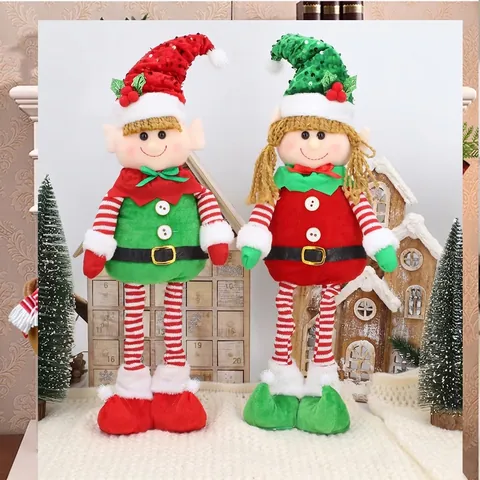 Muñeco de Duende Retráctil de Navidad Con Gorro Puntiagudo de Lentejuelas Piernas Largas Rayadas Gnomo de Peluche para Hogar