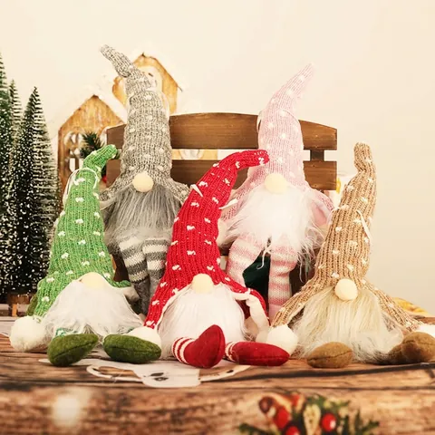 Gnome de Noël LED Lumineux Poupée en Peluche Rudolf Sans Visage Décoration de Table de Fête Nordique Faite à la Main