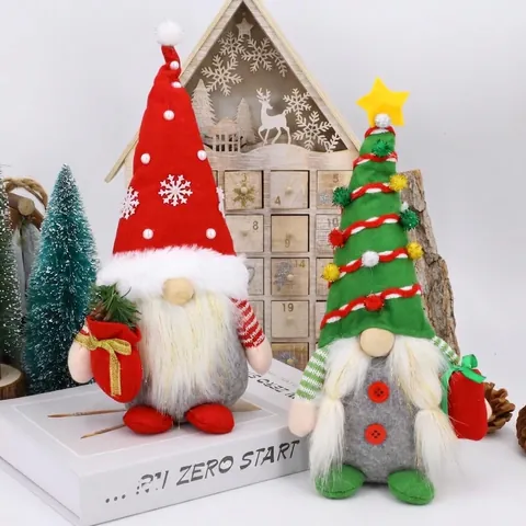 Handmade Christmas Gnome Plush Decoration Faceless Doll For Home Xmas Table Holiday Ornaments Red Green Dwarf Gift
