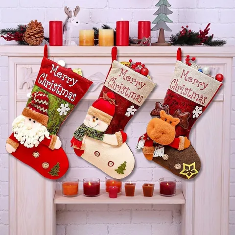 Calza di Natale Con Bambola 3D Cartone Animato Babbo Natale Pupazzo di Neve Renna Stoffa Calzino Appeso per Decorazione Camino Albero