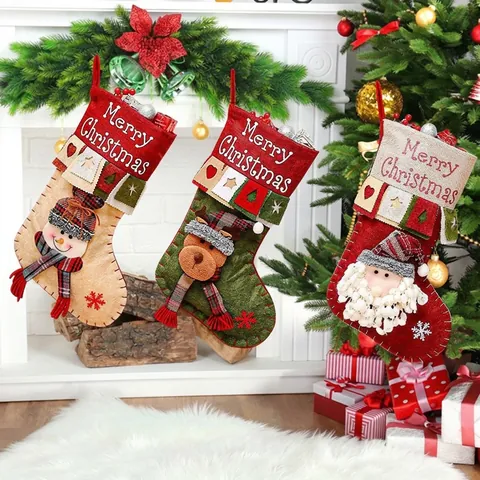 3D Applikation Weihnachtsstrumpf Groß Weihnachtsmann Schneemann Rentier Geschenktüte Für Kamin Baum Dekoration