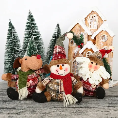 Weihnachten Plüschpuppe Ornamente Karierter Stoff Weihnachtsmann Schneemann Rentier Figuren Für Feiertag Home Party Dekoration