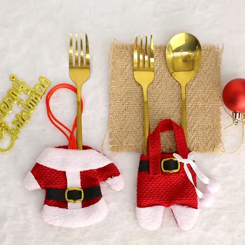 Christmas Tableware Cutlery Holder Set Santa Claus Clothes And Pants Design Polyester Cloth Party Dinner Table Decoration