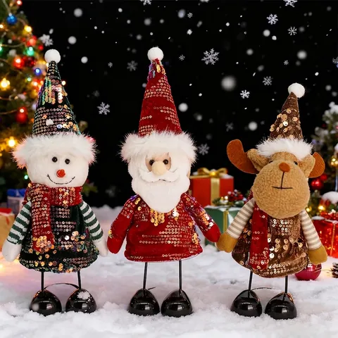 Weihnachten Stehende Puppe Mit Federbeinen Pailletten Weihnachtsmann Schneemann Rentier Tischdeko Feiertag Home Deko Schmuck