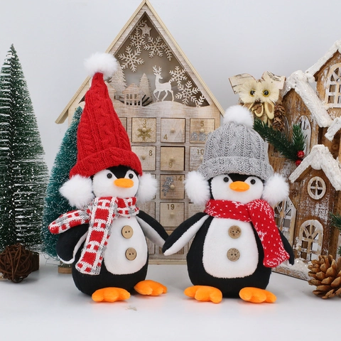 Christmas Penguin Plush Gnome Ornament Handcrafted Polyester Winter Penguin Doll For Holiday Home Table Party Decoration Gift