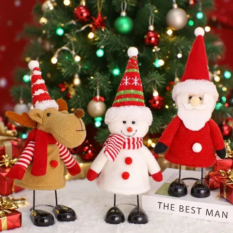 Poupée en Peluche de Noël Avec Jambes à Ressort Père Noël Bonhomme de Neige Élan Décoration de Table pour Maison Bureau Fête