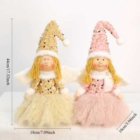 Christmas Angel Doll Sequin Plush Ornament With Tutu Skirt For Xmas Home Decor Festive Window Display Party Decoration