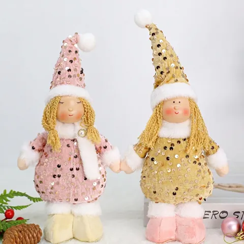 Cute Christmas Angel Doll Sequin Plush Toy Window Decoration Hanging Ornament For Home Party Desktop Festive Decor Gift