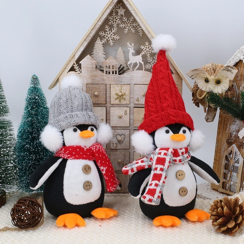 Kerst Pinguïn Kabouter Pluche Pop Ornamenten Gebreide Muts Sjaal Vakantie Decoraties Voor Huis Feest Desktop Kerst Cadeau