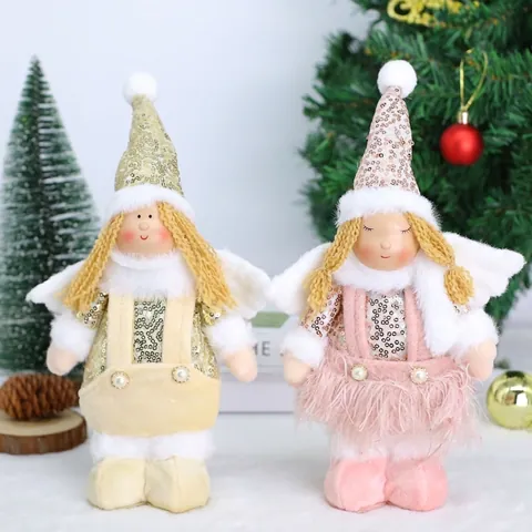 Weihnachts Pailletten Engel Plüschpuppe Mit Flügeln Künstliche Perlen Handmade Weihnachts Haus Fenster Ornament Für Festliche Party Deko