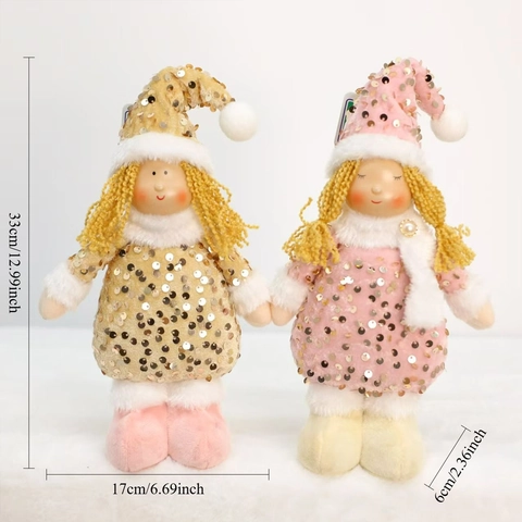 Cute Christmas Angel Doll Sequin Plush Toy Window Decoration Hanging Ornament For Home Party Desktop Festive Decor Gift