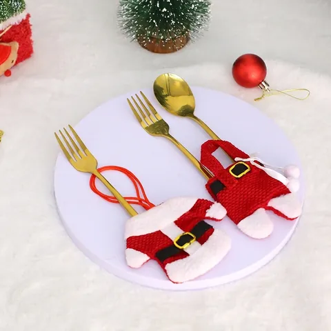Christmas Tableware Cutlery Holder Set Santa Claus Clothes And Pants Design Polyester Cloth Party Dinner Table Decoration