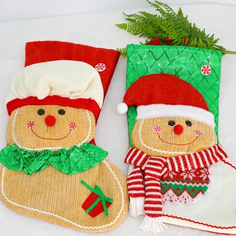 Χριστουγεννιάτικη Κάλτσα Gingerbread Man Τσάντα Δώρου Για Διακόσμηση Δέντρου Μαλακό Ύφασμα Μεγάλο Εορταστικό Διακοσμητικό Πάρτι