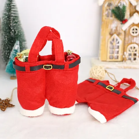 Christmas Santa Pants Gift Bag Red Felt Candy Bag With Belt Decoration Festive Holiday Party Treat Bag With Handle