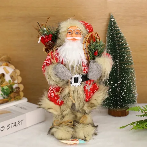 Staande Kerstman Figuur Met Rode Sneeuwvlok Trui Witte Baard Bril Kerstmis Home Desktop Ornament Decoratie