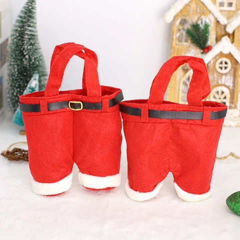 Christmas Santa Pants Gift Bag Red Felt Candy Bag With Belt Decoration Festive Holiday Party Treat Bag With Handle