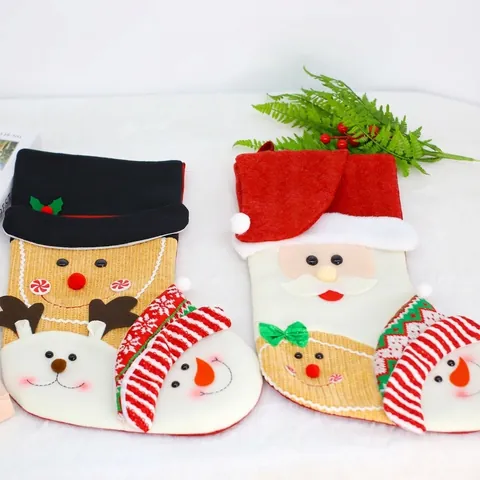 Calza di Natale Grande Cartone Babbo Natale Pupazzo di Neve Omino di Pan di Zenzero Applicazione 3D Sacchetto Regalo Decorazione