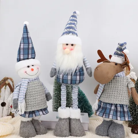 Christmas Plush Doll Long Legs Santa Gnome Snowman Reindeer Nordic Style Blue Grey White Fabric Ornament Home Decoration