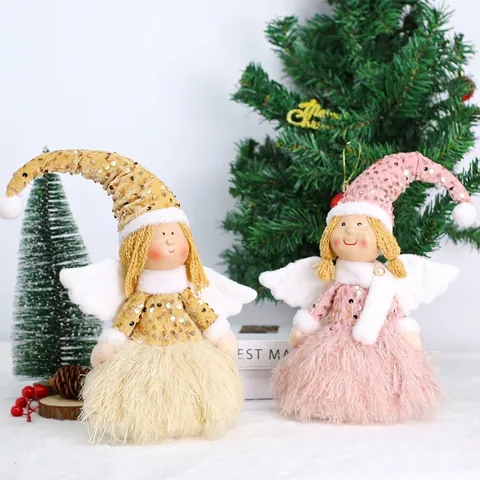 Christmas Angel Doll Sequin Plush Ornament With Tutu Skirt For Xmas Home Decor Festive Window Display Party Decoration