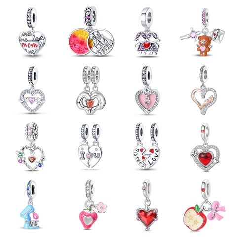 925 Sterling Silver Charms For Bracelet Heart Wing Strawberry Apple Mixer Pendant Women DIY Jewelry Gift Accessory