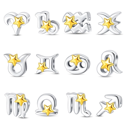 Ciondoli in Rame Placcato Argento Dodici Costellazioni Zodiacali Perline a Stella d'Oro per Accessori per Gioielli Fai-da-te
