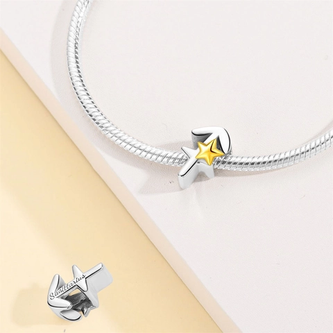Ciondoli in Rame Placcato Argento Dodici Costellazioni Zodiacali Perline a Stella d'Oro per Accessori per Gioielli Fai-da-te