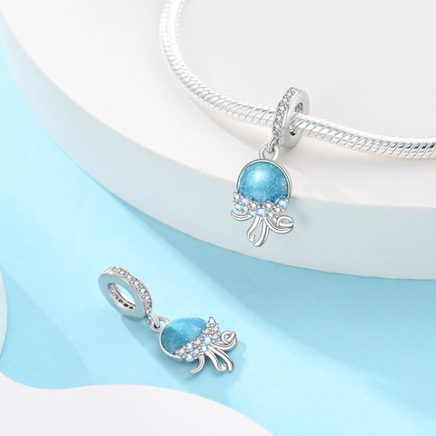 Ocean Series Blue Jellyfish Seahorse Turtle Whale Charms Silver Plated Drip Oil Enamel Rhinestone DIY Beads For Bracelet Jewelry Making Women Accessory
