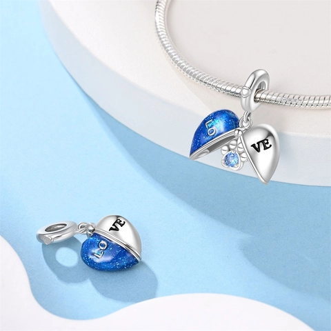 Silver Plated Blue Enamel Feather Sea Turtle Conch Charm Beads Sparkling Zirconia DIY Jewelry Pendant For Bracelet Making Fashion Women Charm