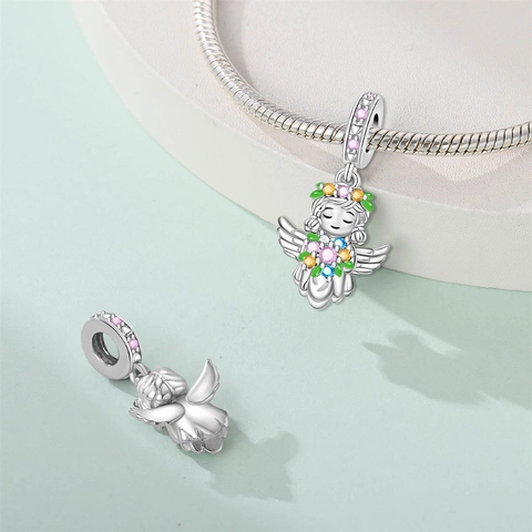 Verzilverde Emaille Bloem Dier DIY Charm Kraal Voor Armband Maken Strass Engel Zwaluw Slak Paraplu Strik Sieraden
