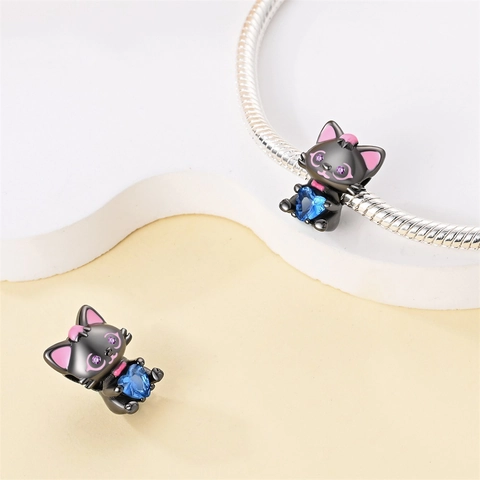 Silver Plated Copper Enamel Animal Charms Cute Cat Owl Paw Heart Beads For DIY Bracelet Necklace Women Fashion Jewelry Gift