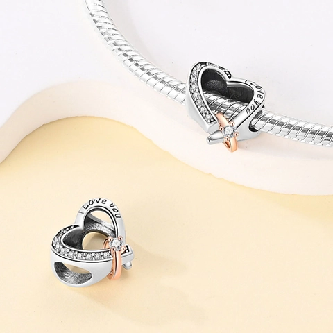 Silver Plated Alloy Romantic Love Heart Charm Beads For DIY Bracelet Enamel Rhinestone Couple Wedding Jewelry Charms Women