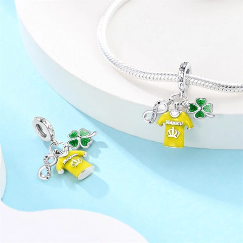 Soccer Theme DIY Jewelry Accessories Silver Plated Copper Enamel Charms For Bracelet Soccer Trophy Jersey Rhinestone Beads