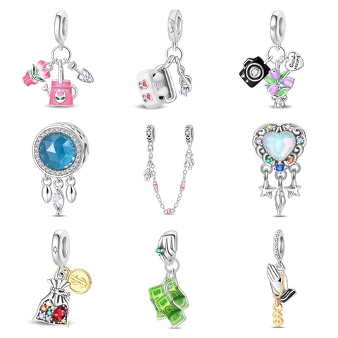 Silver Plated DIY Charm Pendant Enamel Camera Flower Heart Dreamcatcher Money Bag Jewelry Making Accessory For Women