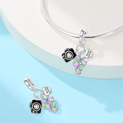 Silver Plated DIY Charm Pendant Enamel Camera Flower Heart Dreamcatcher Money Bag Jewelry Making Accessory For Women