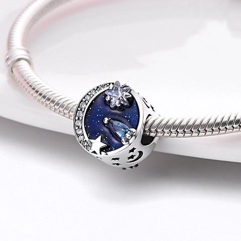 Sterrenhemel Bedel Met Blauw Emaille Maan Ster En Zirkonia Voor DIY Armband Ketting Vrouwen Mode Sieraden Accessoire