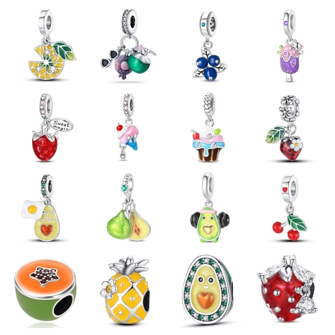 925 Sterlingsilber Frucht Avocado Erdbeere Charms Emaille Zirkonia Anhänger Für DIY Armband Schmuckherstellung Damen