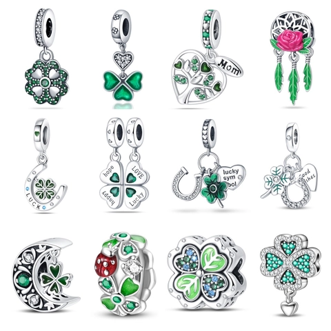 Versilberte Hufeisen Vierblättriges Kleeblatt Charms Grüne Emaille Herz Lebensbaum Anhänger Für DIY Armband Schmuckherstellung