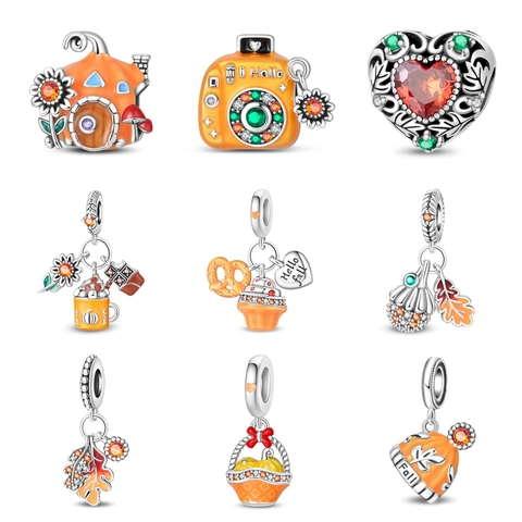 Autumn Pumpkin Acorn Maple Leaf Enamel Beads Silver Plated Rhinestone Charms For DIY Handmade Necklace Bracelet Jewelry Accessories
