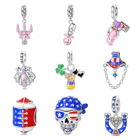 Perles Charm en Alliage Émaillé Plaqué Argent Avec Zirconia Chapeau de Cowboy Football Rugby Crâne Fer à Cheval Accessoires de Bijoux DIY