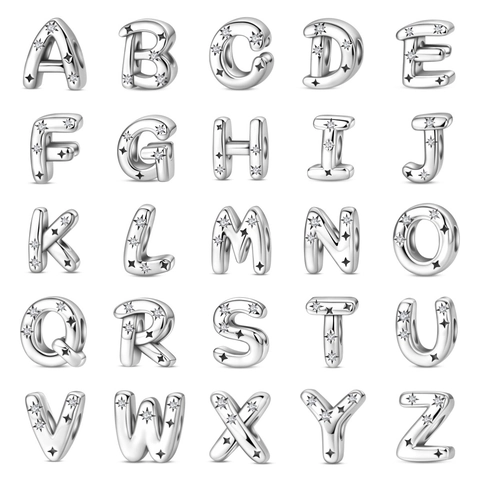 DIY English Alphabet Letter Charms Silver Plated Beads For Jewelry Making Bracelet Necklace Star Pattern Rhinestone Drip Oil